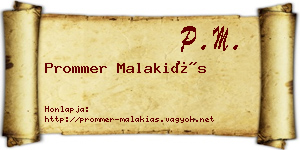 Prommer Malakiás névjegykártya